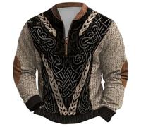 Generisch 2026 Men Mittelschwerer Pullover mit Viertelreißverschluss, Fleece-Futter, Rundhalsausschnitt nordischem -Design, warme, weiche Innenschicht, lässige Winterbekleidung (Khaki, M)