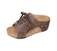 Generisch 2026 Modische Damen Slipper mit Blockabsatz Schnürdetail Bequeme Sommersandalen für lässige Freizeitlooks Klassische Mode Bohemian Hausschuhe Slides