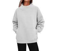 Generisch 2026 Neu Einfarbiger, lässiger Pullover mit Seitentasche, weicher, bequemer Rundhalsausschnitt mit Langen Ärmeln für den Alltag (Grey, M)