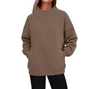 Generisch 2026 Neu Einfarbiger, lässiger Pullover mit Seitentasche, weicher, bequemer Rundhalsausschnitt mit Langen Ärmeln für den Alltag (Khaki, XXL)