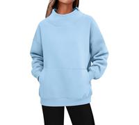 Generisch 2026 Neu Einfarbiger, lässiger Pullover mit Seitentasche, weicher, bequemer Rundhalsausschnitt mit Langen Ärmeln für den Alltag (Sky Blue, L)