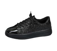 Generisch 2026 Neu Frühling Trendige lässige Dicke Sohlenschuhe helle Gesicht Mode Damenschuhe Low Top Lace Up Flache Schuhe Paar Trendige Schuhe (Black, 37)