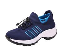 Generisch 2026 Neu Große, hochelastische, atmungsaktive Schuhe für Damen, Trendige, leichte Bordüren-Sockenschuhe, leichte Damenschuhe, Freizeitschuhe für Damen (Blue, 37)