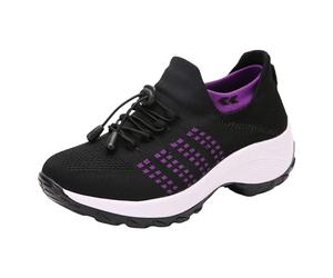 Generisch 2026 Neu Große, hochelastische, atmungsaktive Schuhe für Damen, Trendige, leichte Bordüren-Sockenschuhe, leichte Damenschuhe, Freizeitschuhe für Damen (Purple, 42)