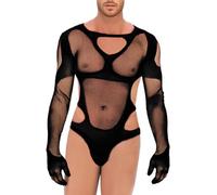 Generisch 2026 Neu Herren Spitzenunterwäsche Mädchenkleidung Enge Ausgehöhlte Elastische Pyjamas Herren Mesh (Black, One Size)