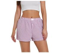 Generisch 2026 Neuheiten Shorts Damen Damen-Shorts, weicher Pyjama-Hosen mit Karomuster Knopfleiste vorne, Shorts, Nachtwäsche (S)