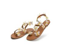 Generisch 2026 Orthopedic Summer Dressy Sandals Flats Pearl And Rhinestone Boho Sandals For Women Flops Elegant Bridal Sandal Bohemian Lace Flower Beach Flip (Yellow 1,41)