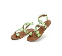 Generisch 2026 Orthopedic Summer Dressy Sandals Flats Pearl And Rhinestone Boho Sandals For Women Flops Elegant Bridal Sandal Bohemian Lace Flower Beach Flip (Green 3,37)