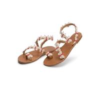 Generisch 2026 Orthopedic Summer Dressy Sandals Flats Pearl And Rhinestone Boho Sandals For Women Flops Elegant Bridal Sandal Bohemian Lace Flower Beach Flip (Red 1,41)