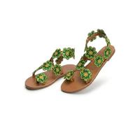 Generisch 2026 Orthopedic Summer Dressy Sandals Flats Pearl And Rhinestone Boho Sandals For Women Flops Elegant Bridal Sandal Bohemian Lace Flower Beach Flip (Green 2,40)
