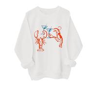Generisch 2026 Sweatshirt Damen Ohne Kapuze Warm Damen Lobster Hoodie Gemustertes Kapuzenloses Sweatshirt mit Schwarz Motiv Langarm Pullover für Freizeit Büro