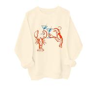 Generisch 2026 Sweatshirt Damen Ohne Kapuze Warm Damen Lobster Hoodie Gemustertes Kapuzenloses Sweatshirt mit Schwarz Motiv Langarm Pullover für Freizeit Büro