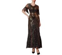 Generisch 20er Jahre Kleid Damen Vintage Glitzerkleid mit Lange Perlen Elegant Ballkleid Karneval Kleidung Langarm Figurbetontes Abendkleider V Ausschnitt Partykleid Cocktailkleid