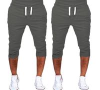 Generisch 2er Pack Jogginghose Herren 3/4 Lang Sporthose Leicht Laufhose Atmungsaktiv Trainingshose Leicht Slim Fit Shorts Kurze Hosen mit Gummizug Geschenk FüR Papa