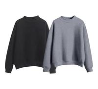 Generisch 2pc Damen Sweatshirt Ohne Kapuze, Pullover Damen Oversize, Baumwolle Hoodie, Klassische Einfarbig Hoodies, Locker Langarmshirt, Bequem Kuschel Hoody, Winter Herbst Mädchen Streetwear