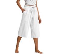 Generisch 3/4 Hose Damen Baumwolle Leinen Sommer Caprihose Weite Hose Strand Outdoorhose High Waist Sommerhosen Leichte Relaxhose Alltag Atmungsaktive Strandhose Lässige Leicht Damenhose