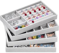 Generisch 4 Stück Schmuck Organizer Schublade,Schmucktablett, Schmuckaufbewahrung,Schublade Zum Aufbewahren und Präsentieren für Ohrringe, Halskette, Armband, Ring(Grau)