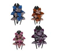 Generisch 4 Stück Teiliges Strass Blüten Haarspangen Rutschfeste Dreizinkige Haarklammern für Damen Große und Kleine Farbverlauf Clips Modischer Haarschmuck für Alltag und Hochzeit