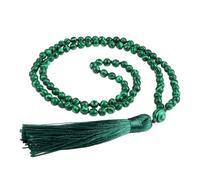 Generisch 6 Mm Naturstein-Halskette Mit 108 Mala-Perlen Für Damen Und Herren, Natürliche Edelstein-Wickelkette Mit Handgeknüpfter Quaste, Yoga-Meditations-Gebetsschmuck, Malachit