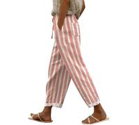 Generisch 7/8 Hose Damen Sommer Leicht Capri Leinenhose Sommerhose Baumwolle Leinen Stoffhose Lockere Lässig High Waist Strandhose Mit Taschen Freizeithose Elegant Haremshose Für Frauen