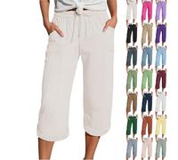 Generisch 7/8 Hose Damen, Top Deals des Tages, Musselin Hose 3/4 Leinenhose Sommer Kurze Hosen Sommerhose Leicht Caprihose Culotte Dreiviertel Strandhose