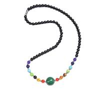 Generisch 7 Chakra-Halskette für Damen und Herren,Schwarze Obsidian-Perlen,Halskette,Kette,Damen,Natürlicher Kristallstrang,Handgefertigt,Edelstein,Meditation,Balance,Schmuck,Geschenk,Malachit