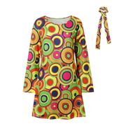 Generisch 70er Jahre Hippie Kleid Disco Outfit mit für Damen Freizeitmode (Yellow, S)