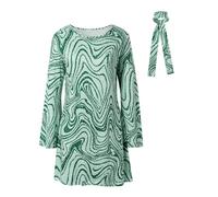 Generisch 70er Jahre Retro Kleid Disco Outfit mit Hippie Stil für Damen Party Mode (Green, L)