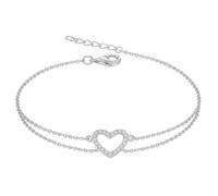 Generisch 925 Silber Damen Armband mit Herz Anhänger, Zirkonia Besetzt, 17-19cm Einstellbare Ankerkette, Modern Elegant
