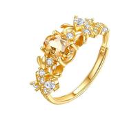 Generisch 925 Silber Ringe Mit Natürlichem Edelstein, Vergoldet, Verstellbar, Solitär-Zirkonia-Fingerring, Verlobungsring Mit Simuliertem Diamanten, Ehering Für Sie, Schmuckgeschenke, Citrinring