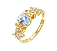 Generisch 925 Silber Ringe Mit Natürlichen Edelsteinen, Vergoldet, Verstellbar, Solitär-Zirkonia-Fingerring, Verlobungsring Mit Simuliertem Diamanten, Ehering Für Sie, Schmuckgeschenke, Blautopasring