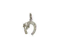 Generisch 925 Sterling Silber Hufeisen Anhänger mit Kleeblatt, Unisex Glücksbringer für Kinder, 16x10mm, Glanzpoliert, Glücksanhänger Charm