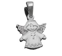 Generisch 925 Sterling Silber Schutzengel Anhänger, Fliegender Engel mit Kreuz und Zirkonia, 12mm x 11mm, Glanzpoliert, Weiß, für Kinder