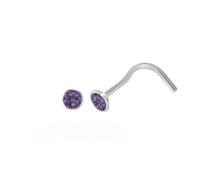 Generisch 925 Sterlingsilber Nasenstecker, 2,5mm, Rund, Zirkonia Amethyst-Farbe, mit Spirale, Nickelfrei