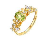 Generisch 925Er Silberringe Mit Natürlichem Edelstein, Vergoldet, Verstellbar, Solitär-Zirkonia-Fingerring, Verlobungsring Mit Simuliertem Diamanten, Ehering Für Sie, Schmuckgeschenke, Peridot-Ring