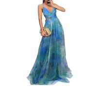Generisch Abendkleid Damen Lang Abendkleider Elegant Für Hochzeit Übergröße Elegante Hochzeitsgäste Curvy Ballkleider Winter Neckholder Maxikleid Abiballkleider Festlich Satin 2#blau L