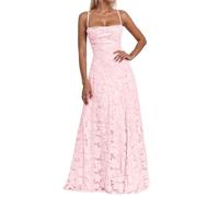 Generisch Abendkleid Damen Lang, Brautjungfernkleider mit Floralem Jacquard, Lange Kleider für Hochzeit, Elegantes Spaghettiträger Ballkleid, Langes Kleid für Hochzeitsgast, Abschlusskleid Abiball
