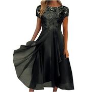 Generisch Abendkleider Elegant Für Hochzeit Abendkleid Damen Lang Asymmetrisch Spitze Chiffon Festliche Kleider Frauen Wadenlang Partykleid Kurzarm Brautjungfernkleid Elegante Damenkleider Midi Party