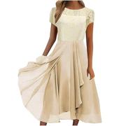 Generisch Abendkleider Elegant Für Hochzeit Abendkleid Damen Lang Asymmetrisch Spitze Chiffon Festliche Kleider Frauen Wadenlang Partykleid Kurzarm Brautjungfernkleid Elegante Damenkleider Midi Party