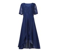 Generisch Abendkleider Elegant Für Hochzeit Abendkleid Damen Midi Wadenlang Cocktailkleid Asymmetrisch Spitze Chiffon Ballkleid Frauen V Ausschnitt Festliche Kleider Kurzarm Partykleid Elegante Kleid