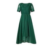 Generisch Abendkleider Elegant Für Hochzeit Abendkleid Damen Midi Wadenlang Cocktailkleid Asymmetrisch Spitze Chiffon Ballkleid Frauen V Ausschnitt Festliche Kleider Kurzarm Partykleid Elegante Kleid