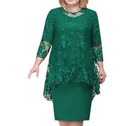 Generisch Abendkleider Elegant für Hochzeit, Cocktailkleid Damen Midi Spitzen Große Größe Abendkleider Zweiteiler Mollige Brautmutterkleider Kleid Hochzeitsgast Damen Hochzeit Midikleid Spitzenkleid