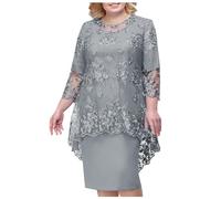 Generisch Abendkleider Elegant für Hochzeit, Cocktailkleid Damen Midi Spitzen Große Größe Abendkleider Zweiteiler Mollige Brautmutterkleider Kleid Hochzeitsgast Damen Hochzeit Midikleid Spitzenkleid