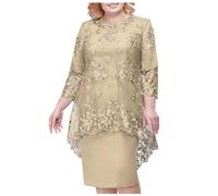 Generisch Abendkleider Elegant für Hochzeit, Cocktailkleid Damen Midi Spitzen Große Größe Mollige Brautmutterkleider Zweiteiler Abendkleider Midikleid Kleid Hochzeitsgast Damen Bodycon Spitzenkleid