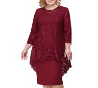 Generisch Abendkleider Elegant für Hochzeit, Kleid Hochzeitsgast Damen Midi Spitzen Cocktailkleid Zweiteiler Große Größe Mollige Brautmutterkleider Festliche Hochzeit Midikleid Abendkleid
