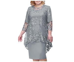 Generisch Abendkleider Elegant für Hochzeit, Kleid Hochzeitsgast Damen Midi Spitzen Cocktailkleid Zweiteiler Große Größe Mollige Brautmutterkleider Festliche Hochzeit Midikleid Abendkleid