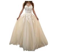 Generisch Abendkleider Elegant für Hochzeit Lang Chiffon Spitzen Abendkleid Hochzeitskleid Mesh Ärmellos V-Ausschnitt Maxikleid Bodenlang Festliche Hochzeit Brautjungfernkleider Spitzenkleid