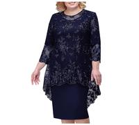 Generisch Abendkleider Elegant für Hochzeit Midi Spitzen Zweiteiler Cocktailkleid Mollige Große Größen Abendkleid Brautmutterkleider Knielang Spitzenkleid Hochzeit Gast Festliche Kleider Midikleid