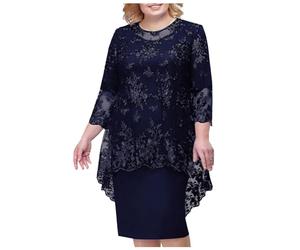 Generisch Abendkleider Elegant für Hochzeit Midi Spitzen Zweiteiler Cocktailkleid Mollige Große Größen Abendkleid Brautmutterkleider Knielang Spitzenkleid Hochzeit Gast Festliche Kleider Midikleid