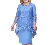 Generisch Abendkleider für Hochzeit, Cocktailkleid Damen Midi Spitzen Große Größe Abendkleider Elegant Zweiteiler Mollige Brautmutterkleider Kleid Hochzeitsgast Damen Hochzeit Midikleid Spitzenkleid